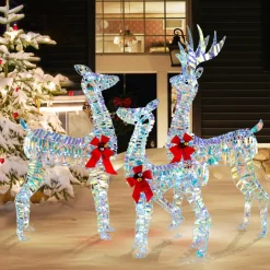 Tangkula 3-Piece Christmas Lighted Iridescent Reindeer Family Set, Xmas Pre-Lit Deer with 230 LED Lights