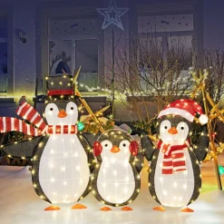 Tangkula 3-Piece Christmas Lighted Penguin Family