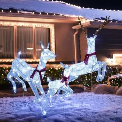 Tangkula 3-Piece Christmas Lighted Reindeer Family Set, Xmas Pre-Lit Reindeer with 255 Cold White LED Lights