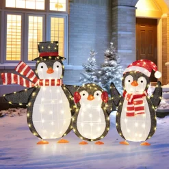 Tangkula 3-Piece Christmas Lighted Penguin Family