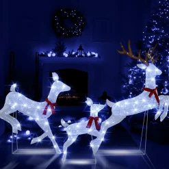 Tangkula 3-Piece Christmas Lighted Reindeer Family Set, Xmas Pre-Lit Reindeer with 255 Cold White LED Lights
