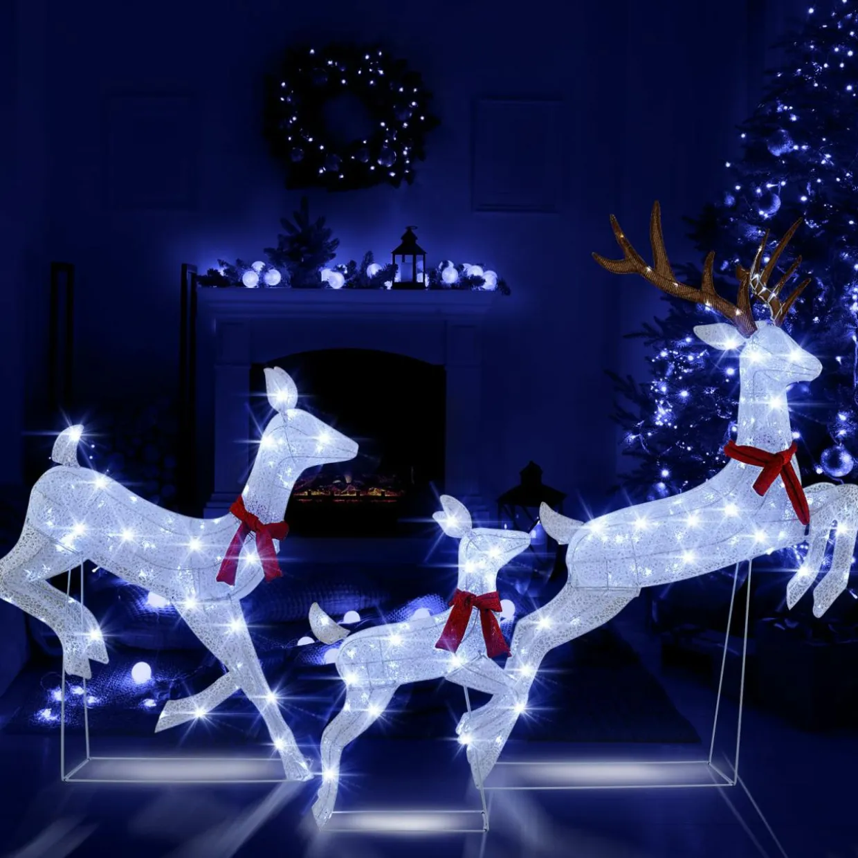 Tangkula 3-Piece Christmas Lighted Reindeer Family Set, Xmas Pre-Lit Reindeer with 255 Cold White LED Lights