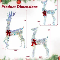 Tangkula 3-Piece Christmas Lighted Iridescent Reindeer Family Set, Xmas Pre-Lit Deer with 230 LED Lights