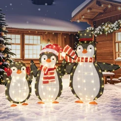 Tangkula 3-Piece Christmas Lighted Penguin Family