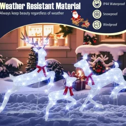 Tangkula 3-Piece Christmas Lighted Reindeer Family Set, Xmas Pre-Lit Reindeer with 255 Cold White LED Lights