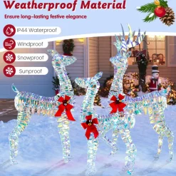 Tangkula 3-Piece Christmas Lighted Iridescent Reindeer Family Set, Xmas Pre-Lit Deer with 230 LED Lights