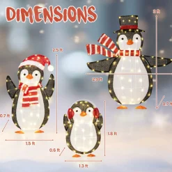 Tangkula 3-Piece Christmas Lighted Penguin Family