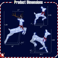 Tangkula 3-Piece Christmas Lighted Reindeer Family Set, Xmas Pre-Lit Reindeer with 255 Cold White LED Lights