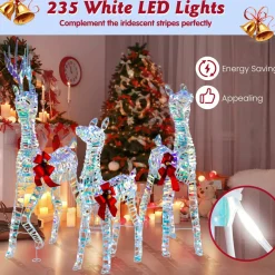 Tangkula 3-Piece Christmas Lighted Iridescent Reindeer Family Set, Xmas Pre-Lit Deer with 230 LED Lights