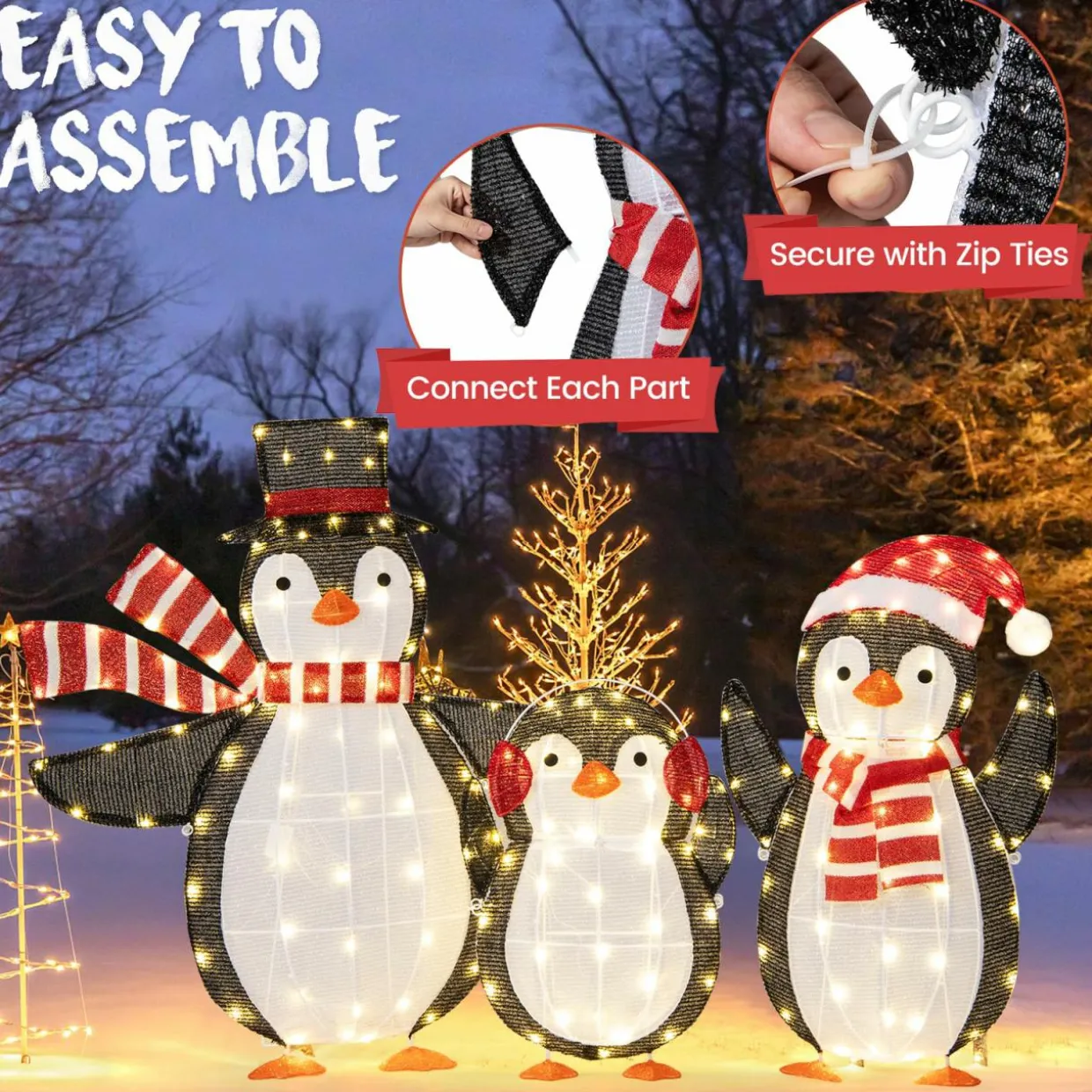Tangkula 3-Piece Christmas Lighted Penguin Family