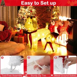Tangkula 2-Piece Christmas Lighted Dogs, 3D Xmas Light-up Cute Poodle with 60 LED Lights, Red Scarves
