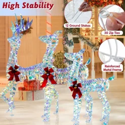 Tangkula 3-Piece Christmas Lighted Iridescent Reindeer Family Set, Xmas Pre-Lit Deer with 230 LED Lights