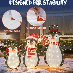 Tangkula 3-Piece Christmas Lighted Penguin Family