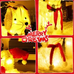 Tangkula 2-Piece Christmas Lighted Dogs, 3D Xmas Light-up Cute Poodle with 60 LED Lights, Red Scarves