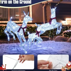 Tangkula 3-Piece Christmas Lighted Reindeer Family Set, Xmas Pre-Lit Reindeer with 255 Cold White LED Lights