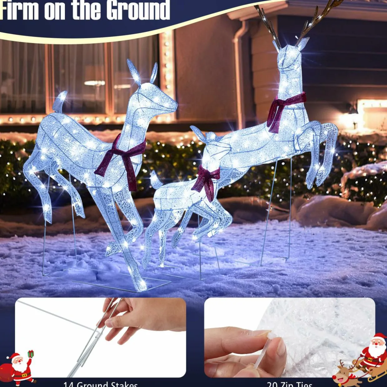 Tangkula 3-Piece Christmas Lighted Reindeer Family Set, Xmas Pre-Lit Reindeer with 255 Cold White LED Lights