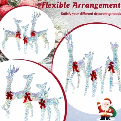 Tangkula 3-Piece Christmas Lighted Iridescent Reindeer Family Set, Xmas Pre-Lit Deer with 230 LED Lights