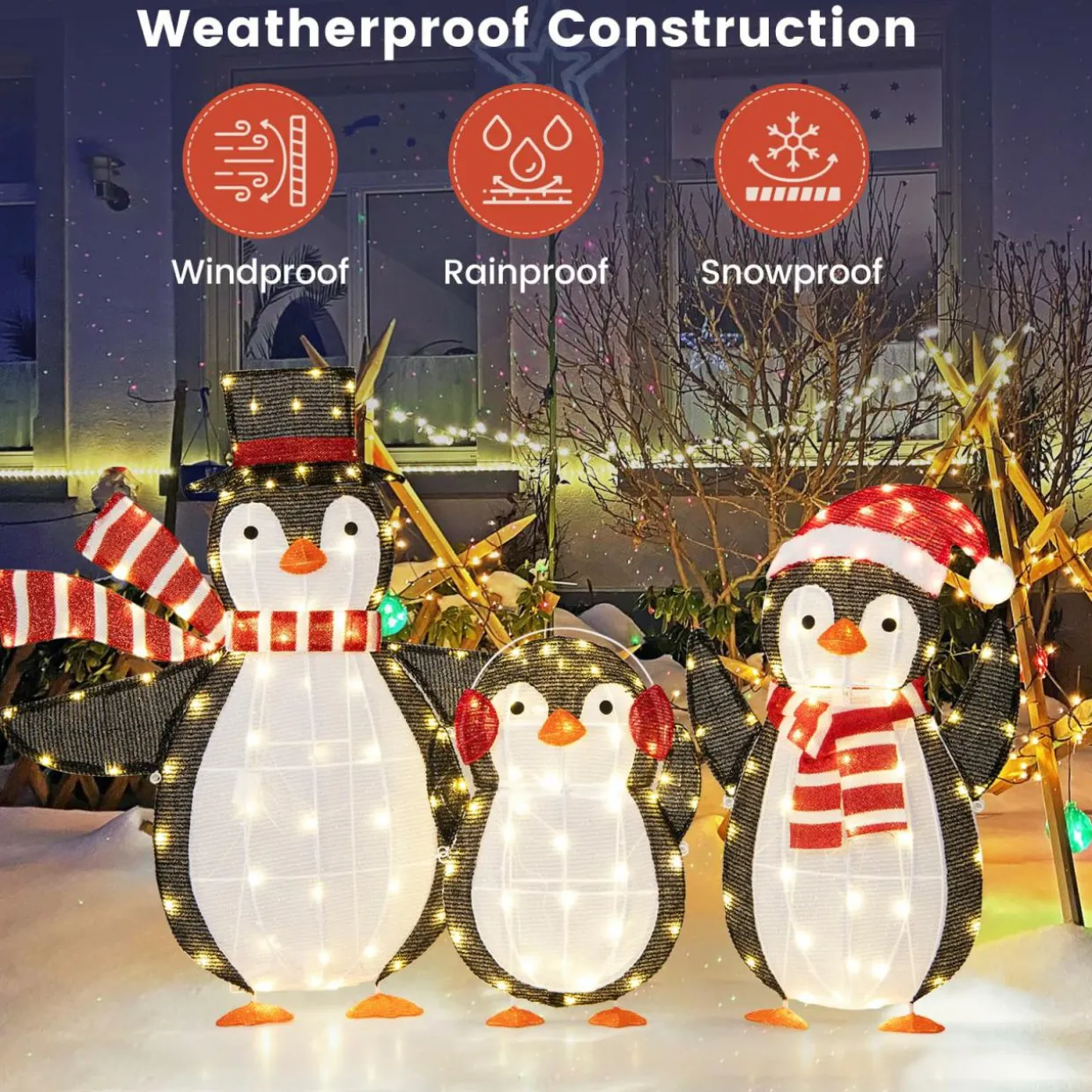 Tangkula 3-Piece Christmas Lighted Penguin Family