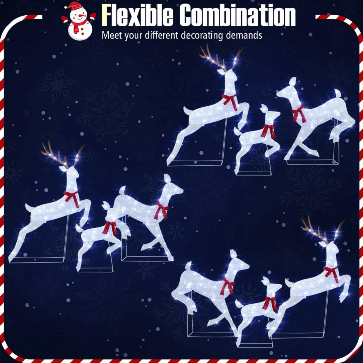 Tangkula 3-Piece Christmas Lighted Reindeer Family Set, Xmas Pre-Lit Reindeer with 255 Cold White LED Lights