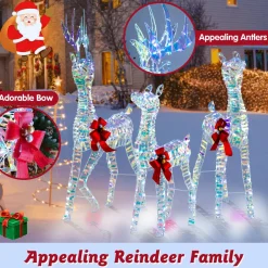 Tangkula 3-Piece Christmas Lighted Iridescent Reindeer Family Set, Xmas Pre-Lit Deer with 230 LED Lights