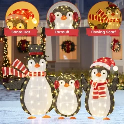 Tangkula 3-Piece Christmas Lighted Penguin Family