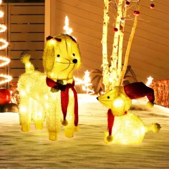 Tangkula 2-Piece Christmas Lighted Dogs, 3D Xmas Light-up Cute Poodle with 60 LED Lights, Red Scarves