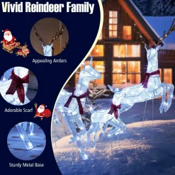 Tangkula 3-Piece Christmas Lighted Reindeer Family Set, Xmas Pre-Lit Reindeer with 255 Cold White LED Lights
