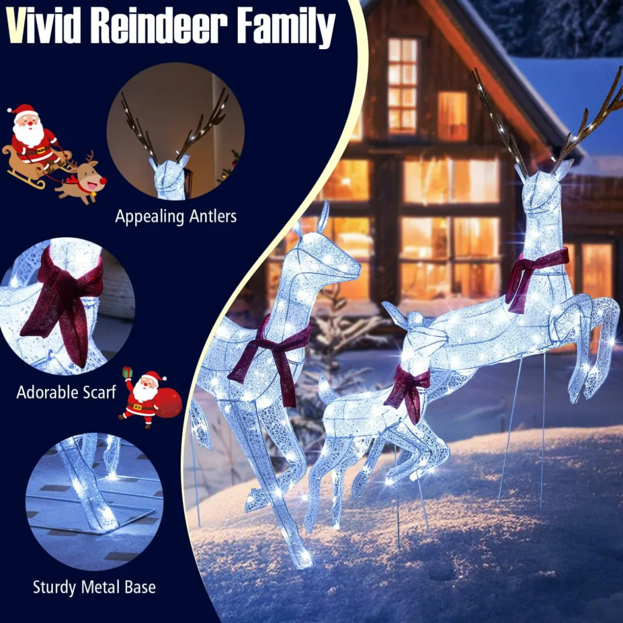 Tangkula 3-Piece Christmas Lighted Reindeer Family Set, Xmas Pre-Lit Reindeer with 255 Cold White LED Lights