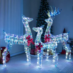 Tangkula 3-Piece Christmas Lighted Iridescent Reindeer Family Set, Xmas Pre-Lit Deer with 230 LED Lights