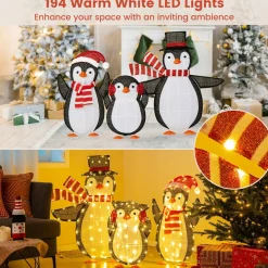 Tangkula 3-Piece Christmas Lighted Penguin Family