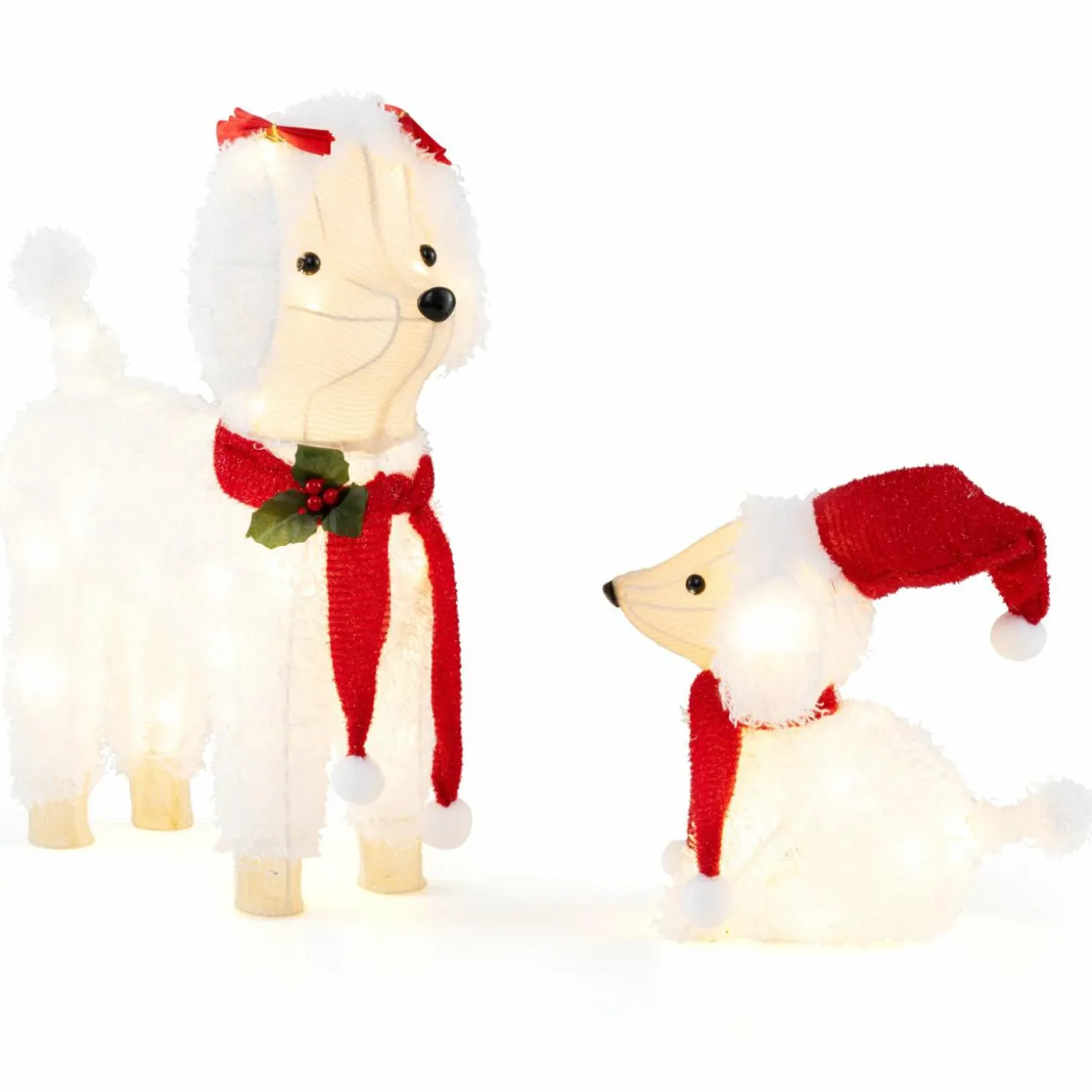 Tangkula 2-Piece Christmas Lighted Dogs, 3D Xmas Light-up Cute Poodle with 60 LED Lights, Red Scarves