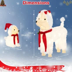 Tangkula 2-Piece Christmas Lighted Dogs, 3D Xmas Light-up Cute Poodle with 60 LED Lights, Red Scarves