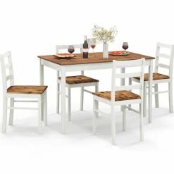 Tangkula 5-Piece Dining Table Set for 4, Farmhouse Solid Wood Dinette Set w/Rubber Wood Legs