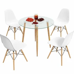 Tangkula 5-Piece Dining Table Set for 4, Kitchen Table Set with PET Seat
