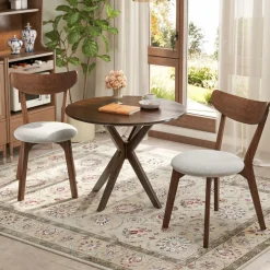 Tangkula 3-Piece Dining Table and Chair Set, Round Wooden Dining Set
