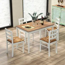 Tangkula 5-Piece Dining Table Set for 4, Farmhouse Solid Wood Dinette Set w/Rubber Wood Legs