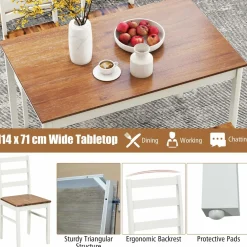 Tangkula 5-Piece Dining Table Set for 4, Farmhouse Solid Wood Dinette Set w/Rubber Wood Legs