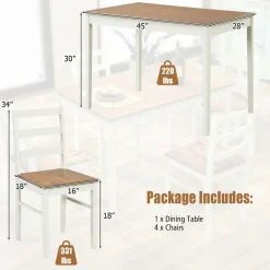 Tangkula 5-Piece Dining Table Set for 4, Farmhouse Solid Wood Dinette Set w/Rubber Wood Legs