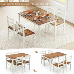 Tangkula 5-Piece Dining Table Set for 4, Farmhouse Solid Wood Dinette Set w/Rubber Wood Legs
