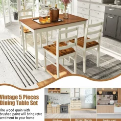 Tangkula 5-Piece Dining Table Set for 4, Farmhouse Solid Wood Dinette Set w/Rubber Wood Legs