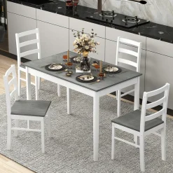 Tangkula 5-Piece Dining Table Set for 4, Farmhouse Solid Wood Dinette Set w/Rubber Wood Legs