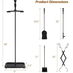 Tangkula 5-Piece Fireplace Tool Set, Heavy Duty Fire Wood Tool Set with Tong, Brush, Shovel, Poker, Stand