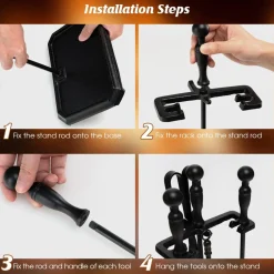 Tangkula 5-Piece Fireplace Tool Set, Heavy Duty Fire Wood Tool Set with Tong, Brush, Shovel, Poker, Stand