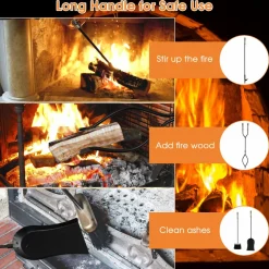 Tangkula 5-Piece Fireplace Tool Set, Heavy Duty Fire Wood Tool Set with Tong, Brush, Shovel, Poker, Stand