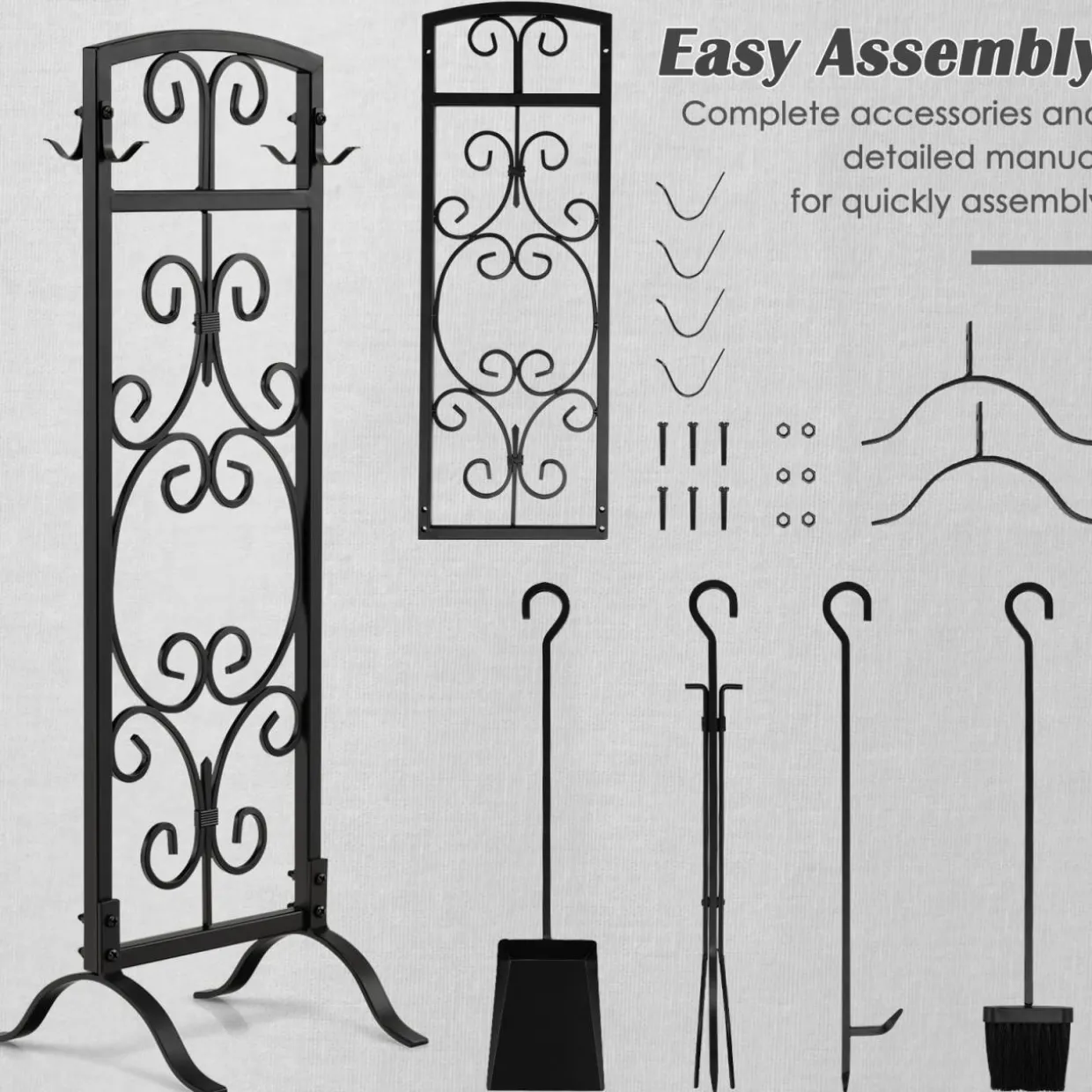 Tangkula 5-Piece Fireplace Tool Set, Heavy Duty Fire Wood Tool Set with Tong, Brush