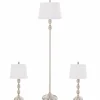 Tangkula 3-Piece Lamp Set, Floor Lamp and Table Lamp Combo Set with Metal Base and Fabric Shades