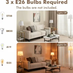 Tangkula 3-Piece Lamp Set, Floor Lamp and Table Lamp Combo Set with Metal Base and Fabric Shades