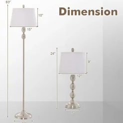Tangkula 3-Piece Lamp Set, Floor Lamp and Table Lamp Combo Set with Metal Base and Fabric Shades