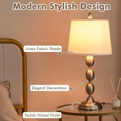 Tangkula 3-Piece Lamp Set, Floor Lamp and Table Lamp Combo Set with Metal Base and Fabric Shades