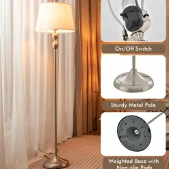 Tangkula 3-Piece Lamp Set, Floor Lamp and Table Lamp Combo Set with Metal Base and Fabric Shades